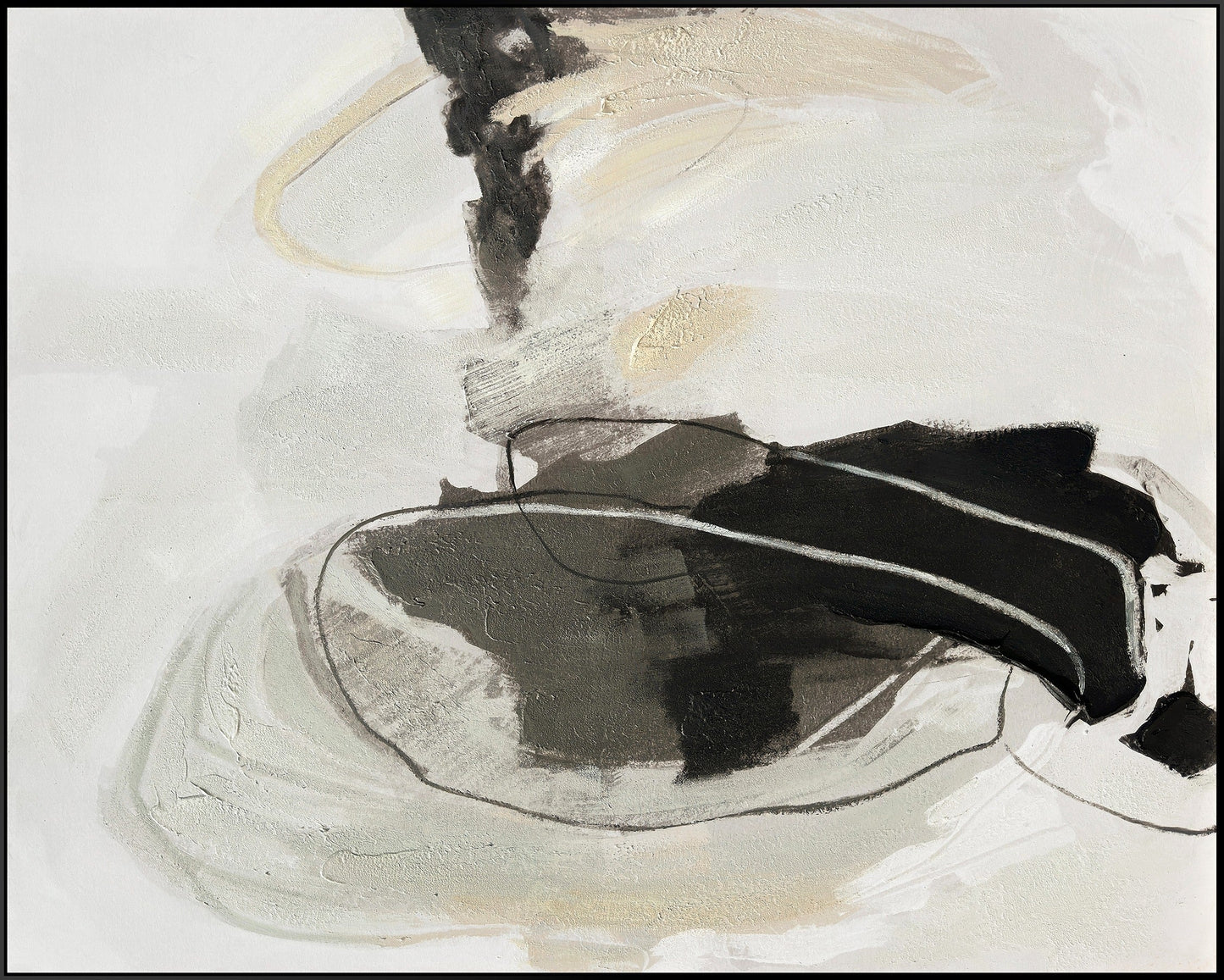 ''Black and White Abstract'' Hand-painted Canvas in Frame