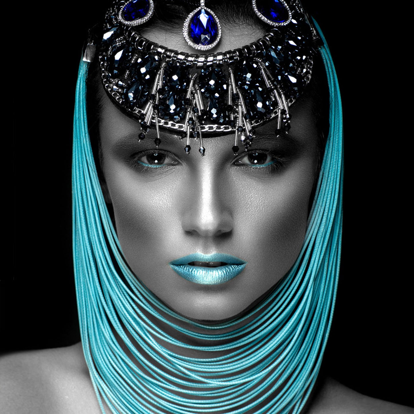 ''Woman of Turquoise Rhinestones'' Tempered Glass
