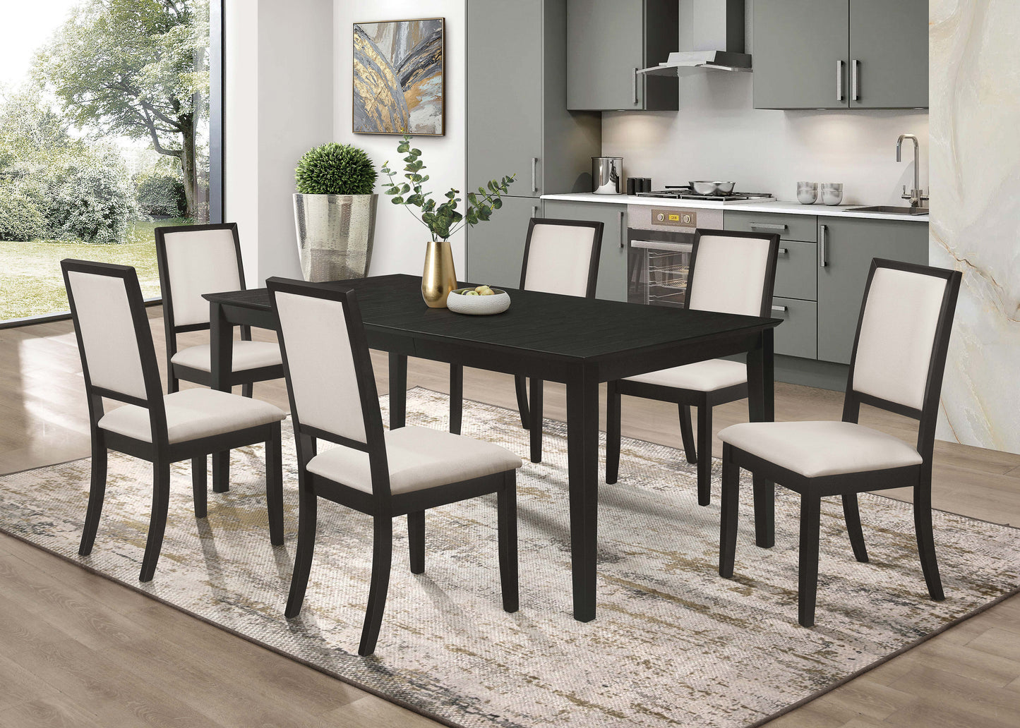 Mesa de comedor rectangular Louise de 78 pulgadas con hojas extensibles, color negro