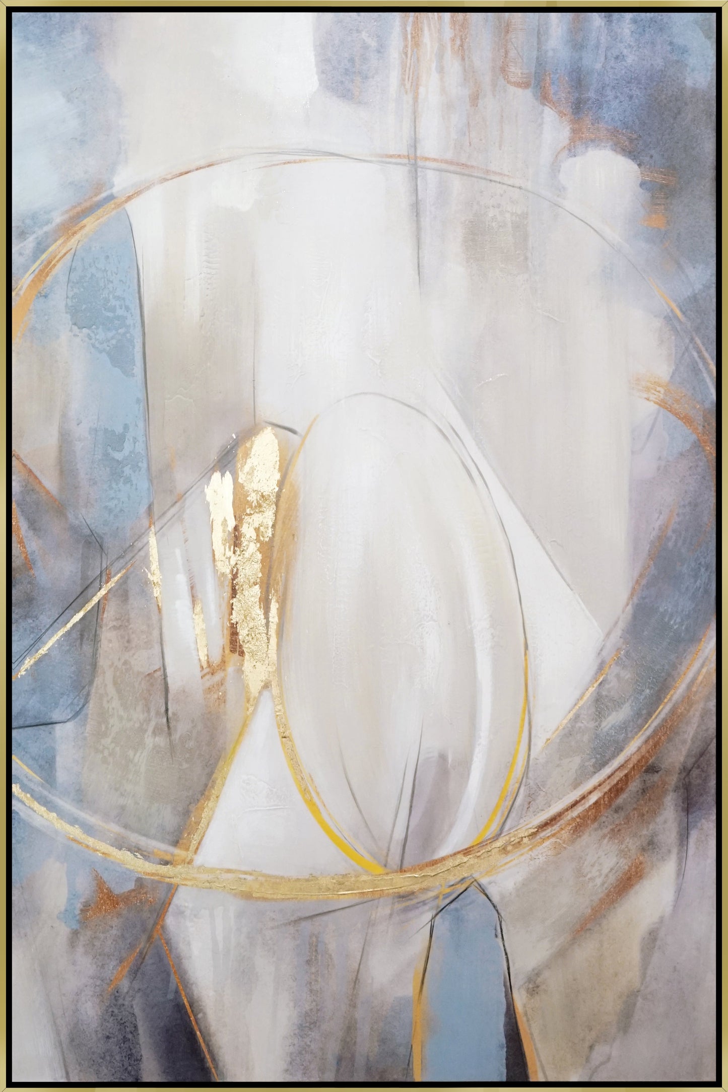 ''Celestial Gold-Accented Abstract'' Hand-painted Canvas in Frame