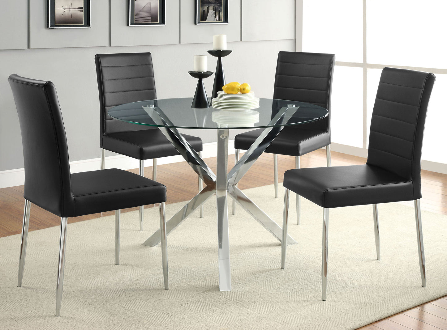 Mesa de comedor redonda Vance Asterisk de 41 pulgadas con tapa de vidrio cromada