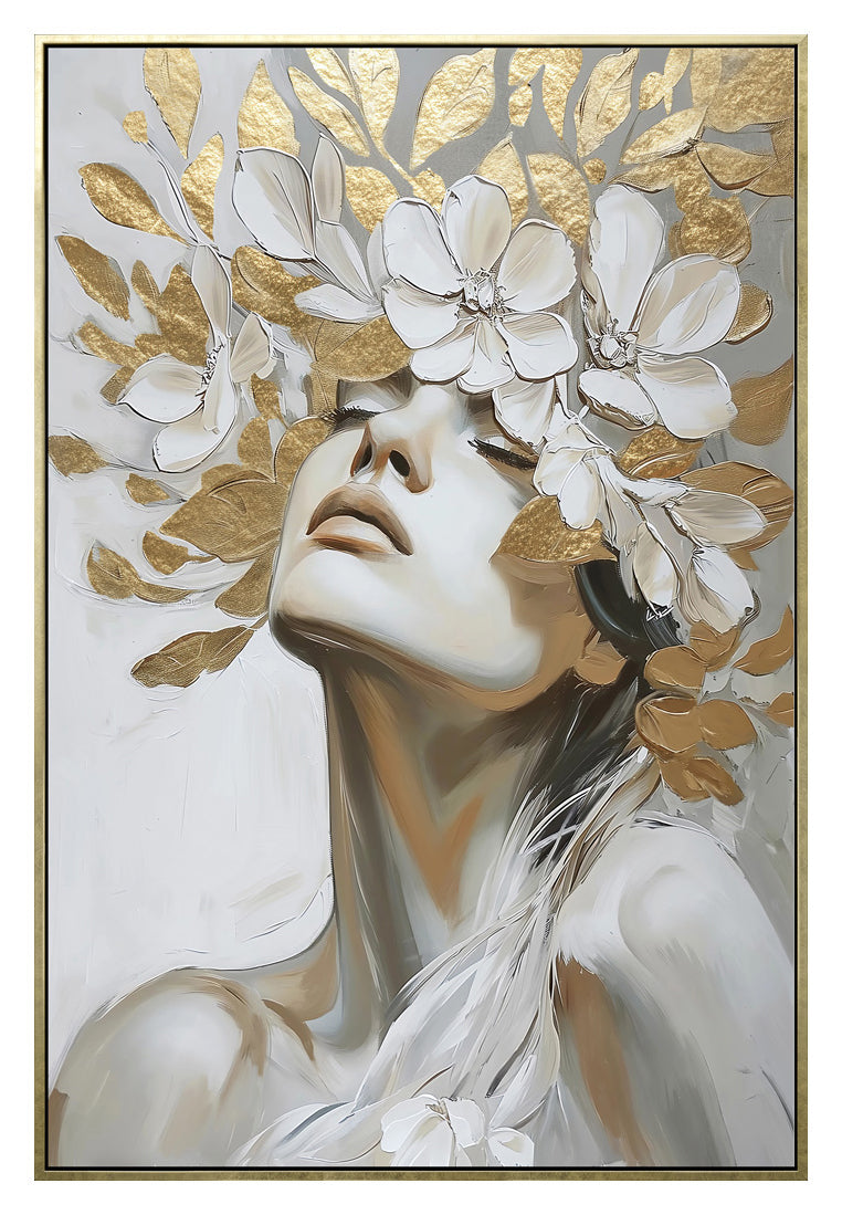 ''Head in the Leaves'' Hand-painted Wrapped Canvas