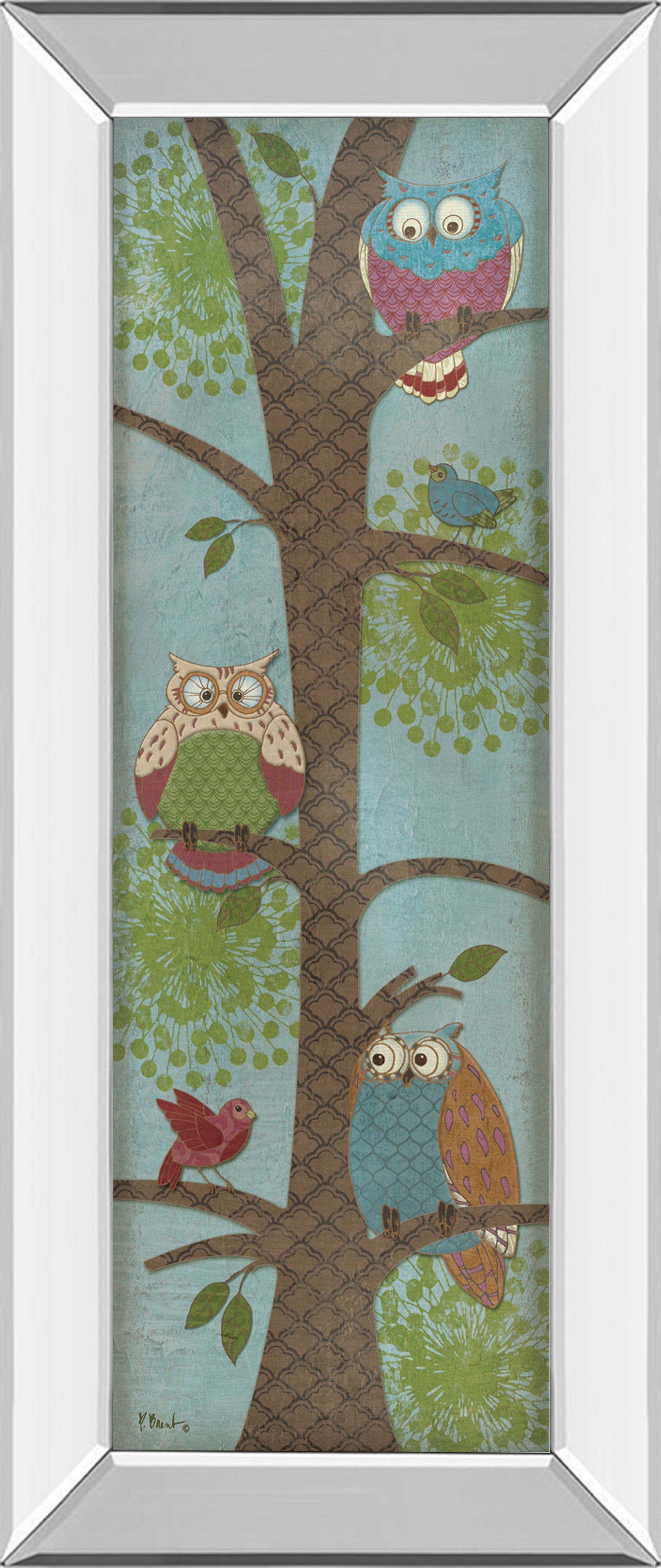 Mirrored Frame Fantasy Owls Panel II By Paul Brent