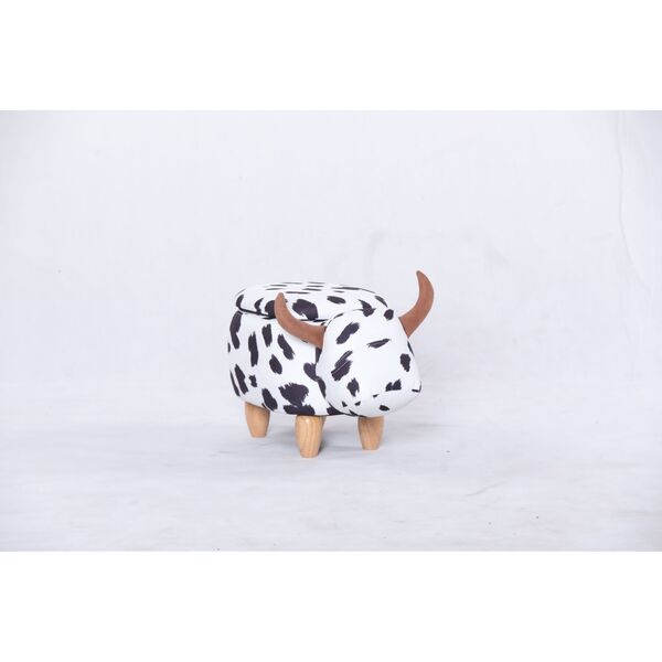 Cow Storage Stool in White and Black