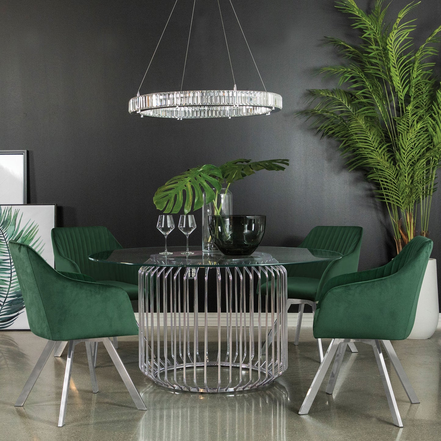 Mesa de comedor redonda de metal Veena con base cromada