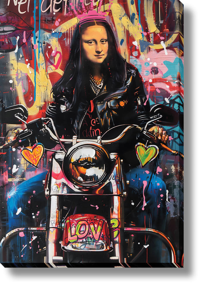 ''Rebel Mona: Love on Wheels'' Hand-painted Wrapped Canvas