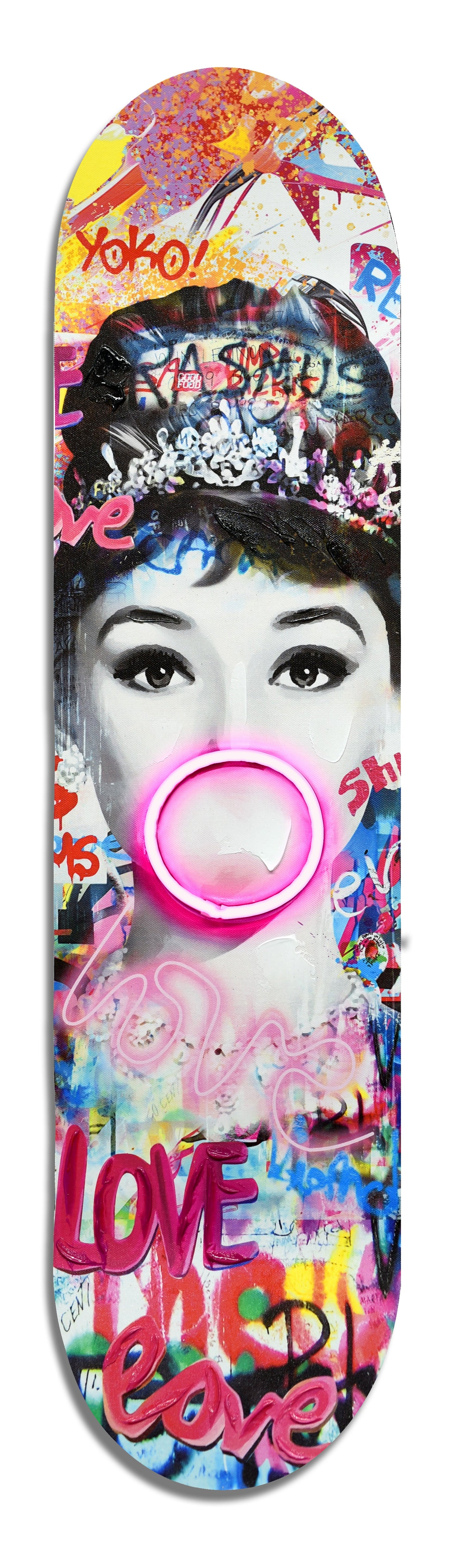 ''Elegant Neon Portrait on Skateboard Deck'' LED Neon on Hand-painted Board