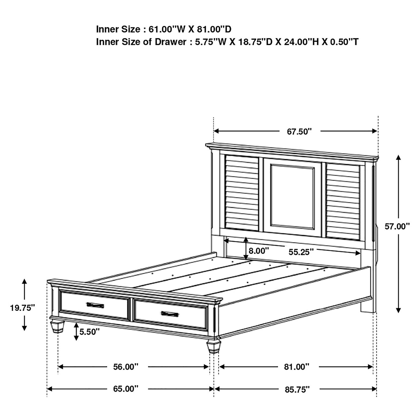 Cama Franco con paneles de madera en blanco envejecido