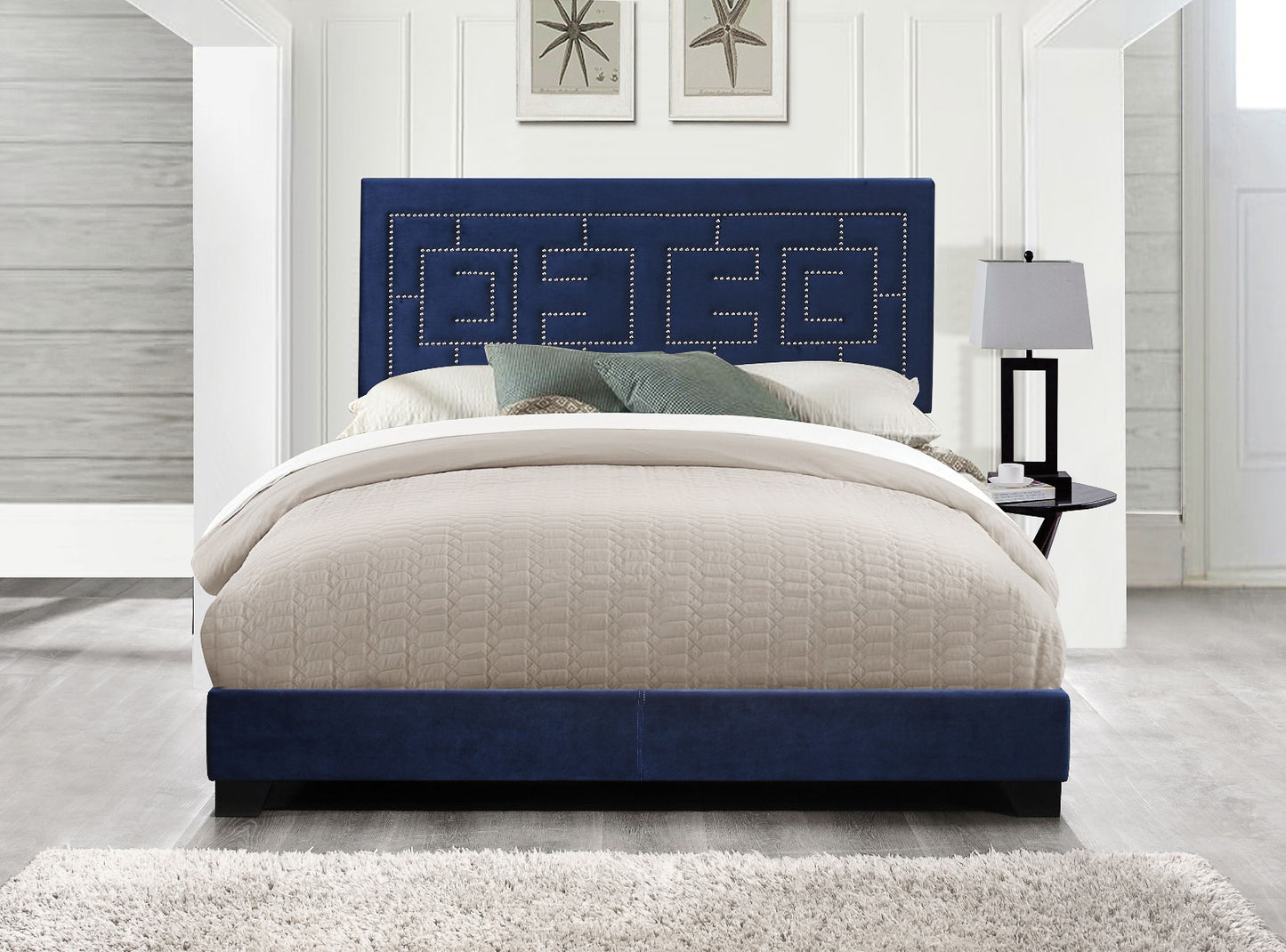 Ishiko III Dark Blue Upholstered Bed