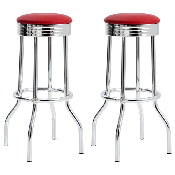 Taburete de bar giratorio de metal tapizado retro rojo (juego de 2)