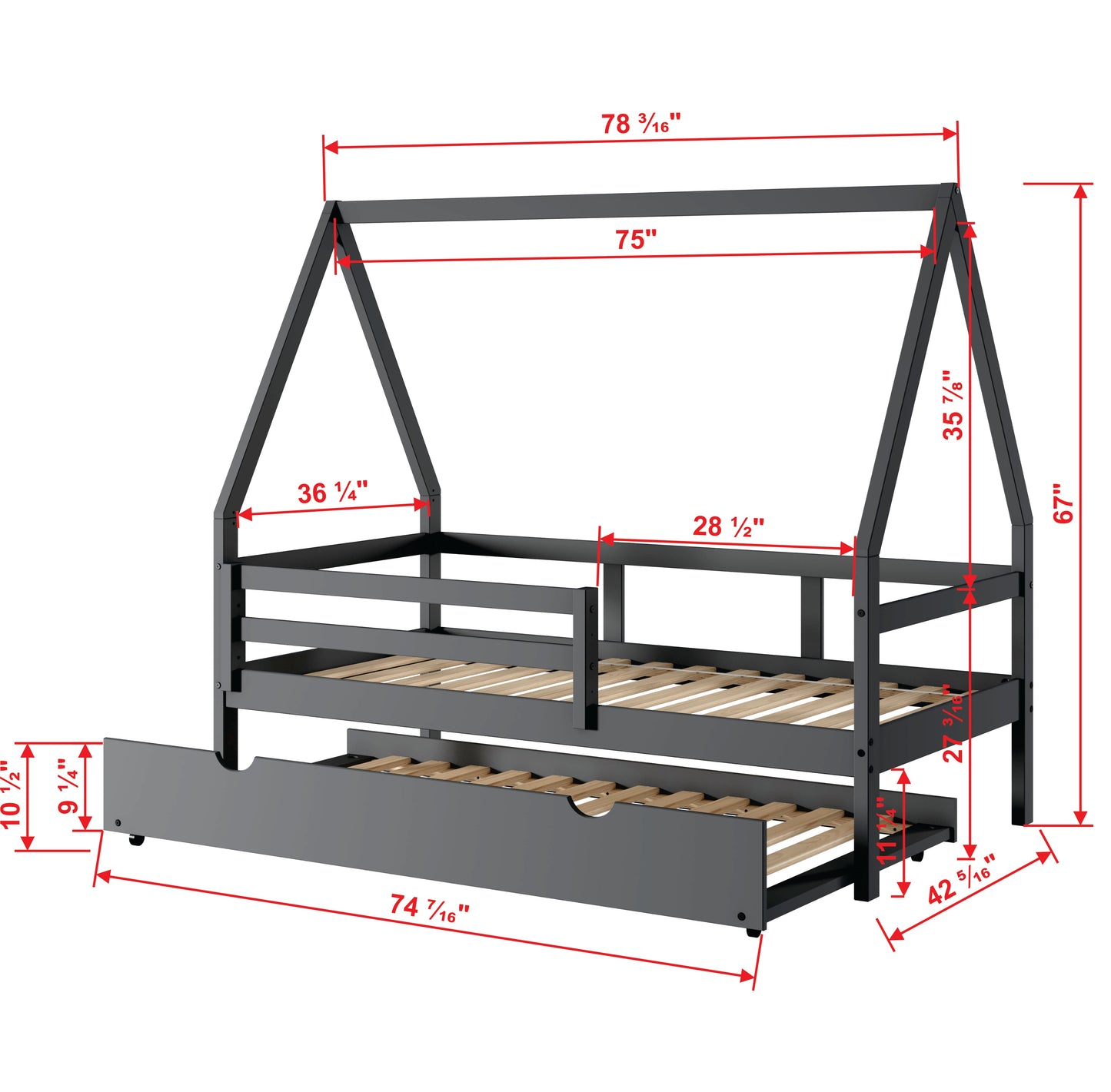 A-Frame Modern House Bed with Trundle