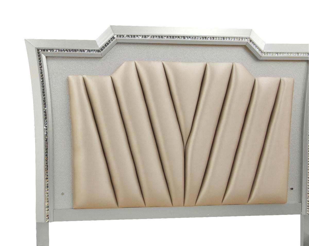 Kaitlyn Eastern King Bed W/Led & Storage - Leatherette & Champagne