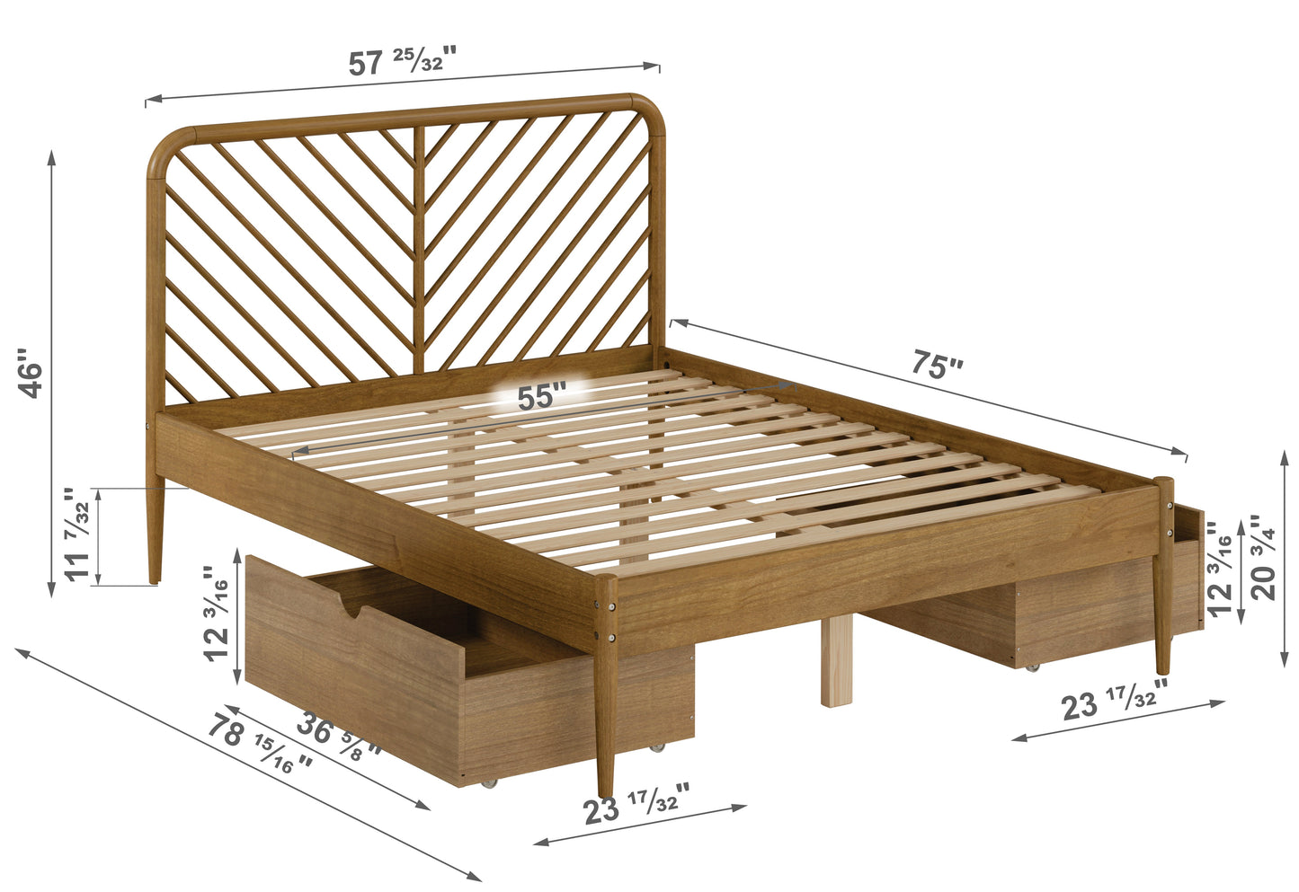 Diagonal Round Platform Bed with Dual Underbed Drawers