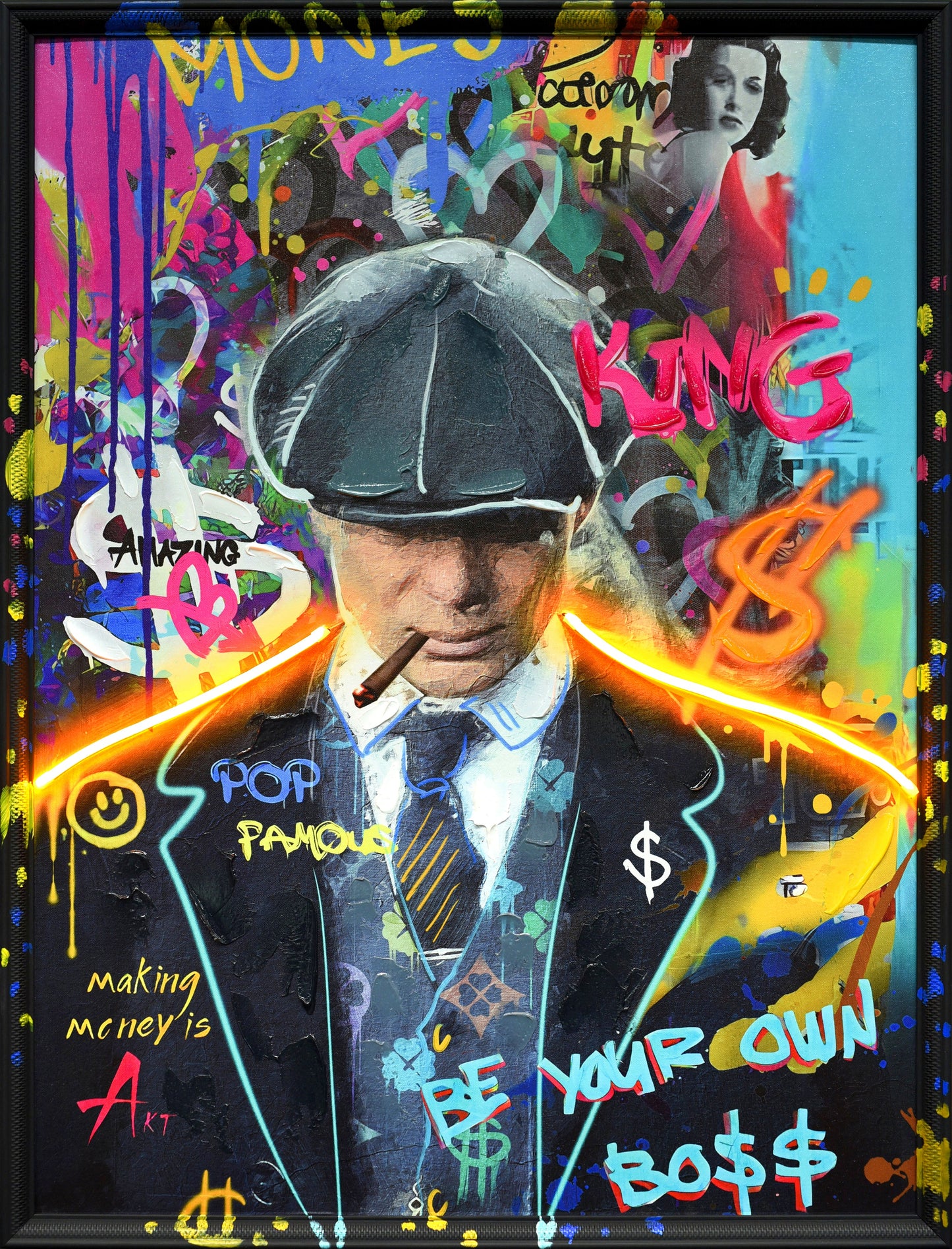 ''Urban Neon Portrait'' Hand-painted LED in Frame