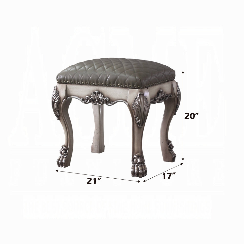 Dresden Upholstered Vanity Stool – Romantic Elegance in Vintage Bone White