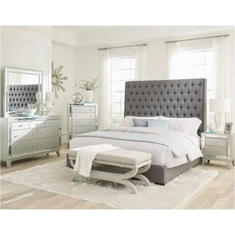 Camille Gray Bed Button Tufted Bed