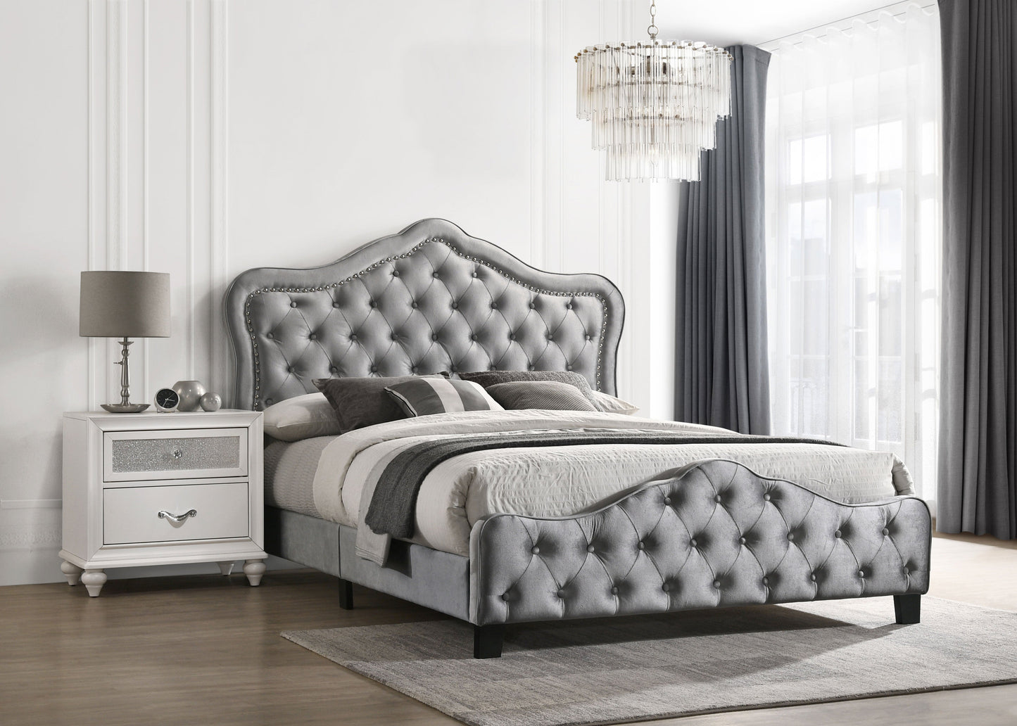 Bella Upholstered Panel Bed Grey