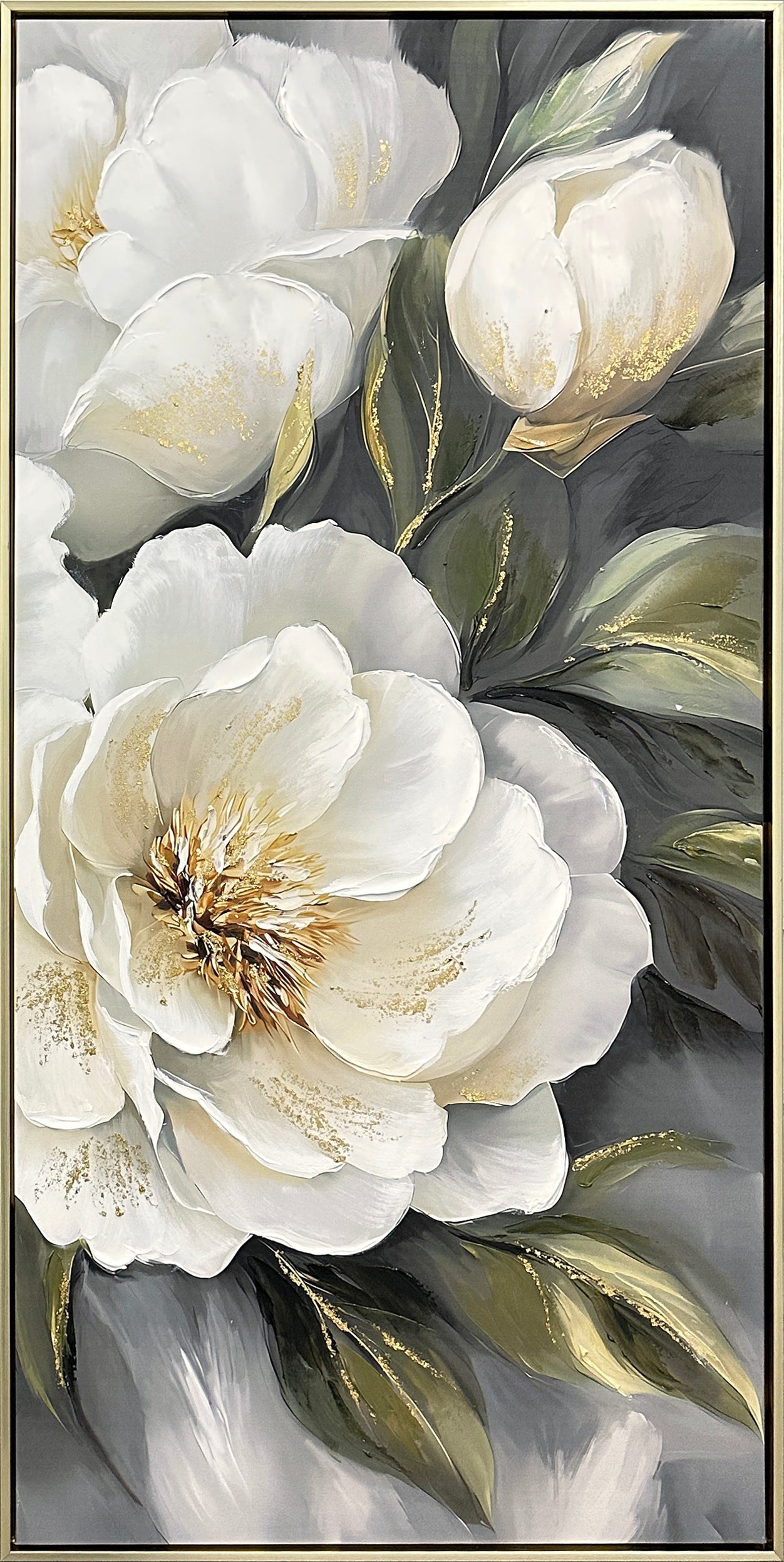 Gold Peony I Hand-Embellished Canvas in Frame