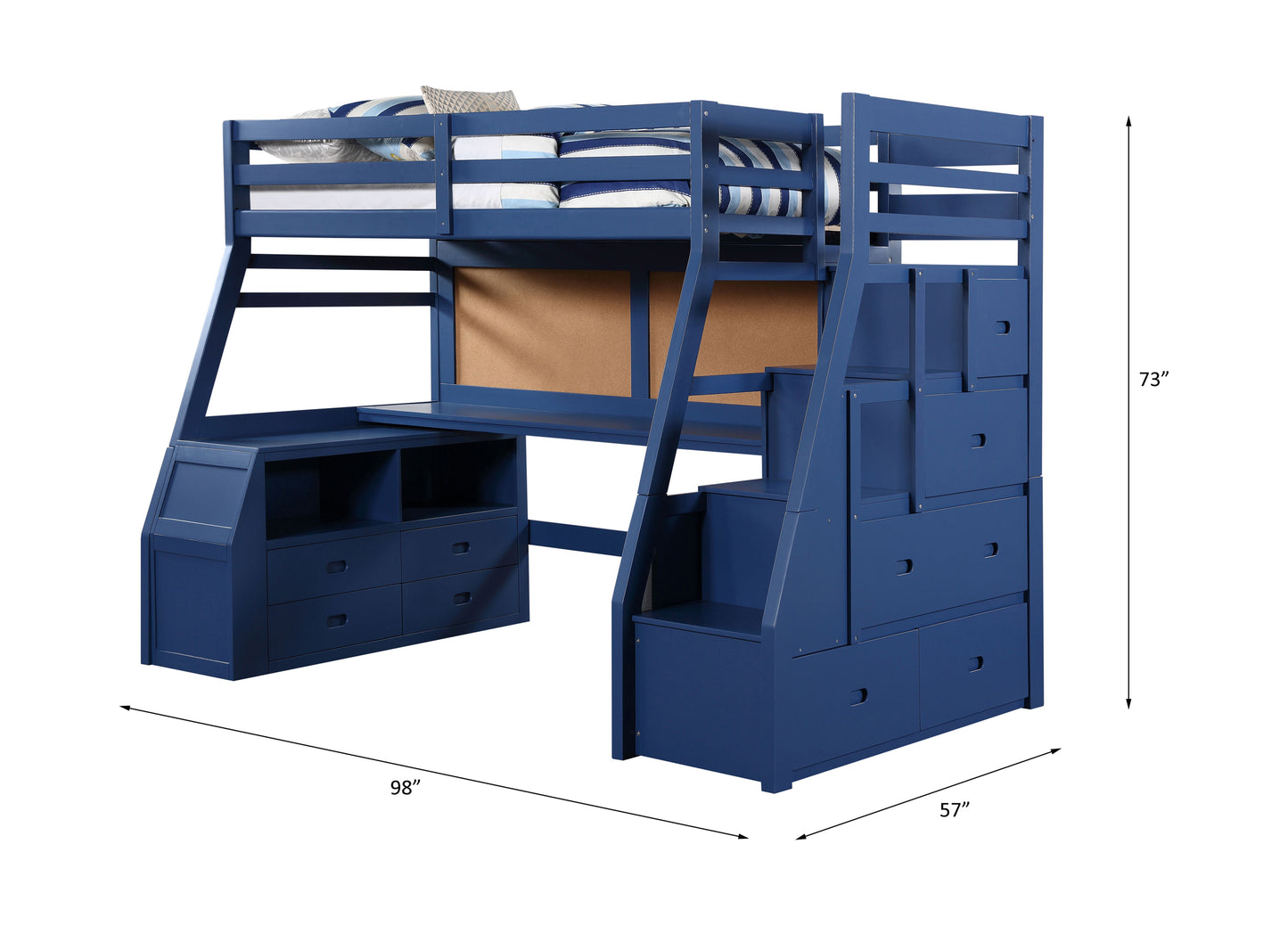 Cama alta doble para adolescentes Jason II con espacio de almacenamiento