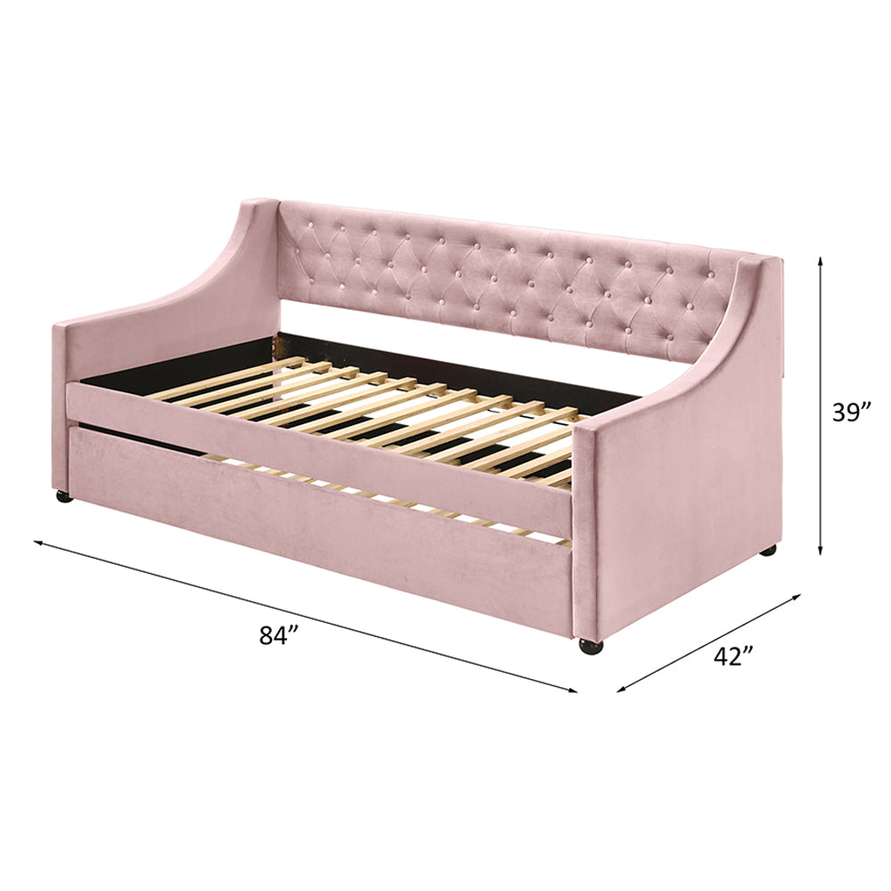 Lianna Daybed W/Trundle (Twin) - Pink Velvet