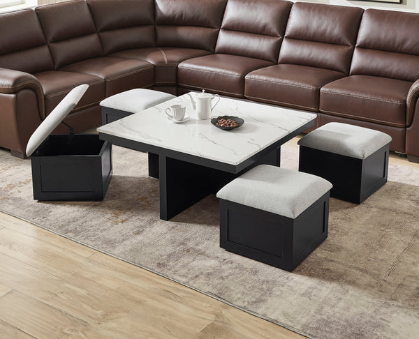 Marta Coffee Table W/4 Storage Ottomans