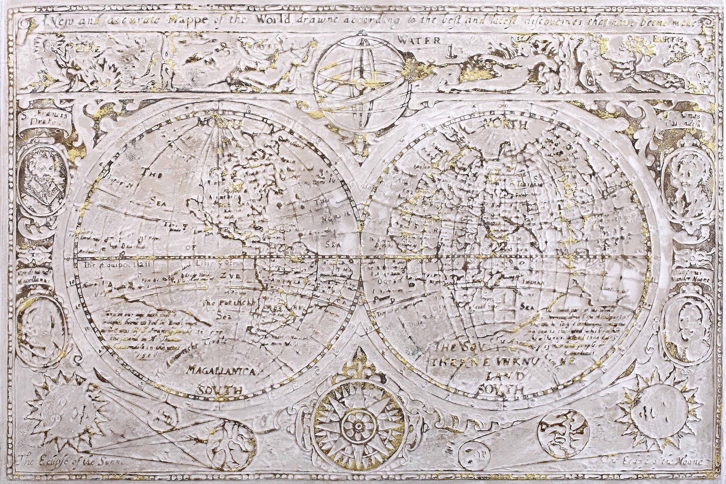 ''Gilded Vintage World Map Embellished Canvas'' Hand-painted Wrapped Canvas