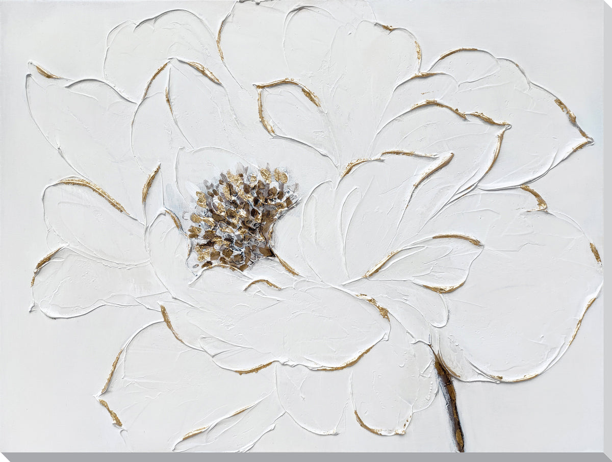 ''Ivory Peony Textured Elegance'' Hand-painted Wrapped Canvas
