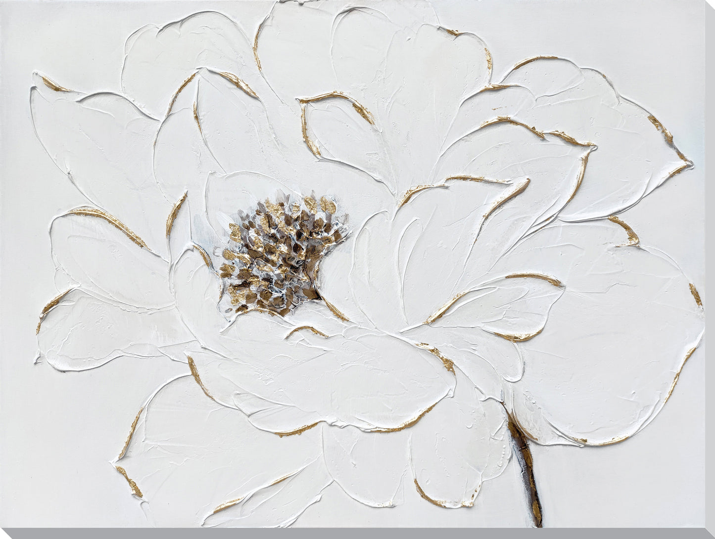 ''Ivory Peony Textured Elegance'' Hand-painted Wrapped Canvas
