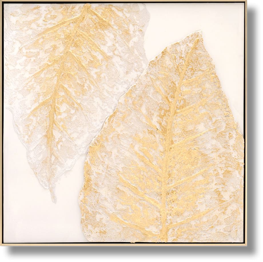 ''Gilded Tranquility Leaf Duo'' 3D Canvas in Frame