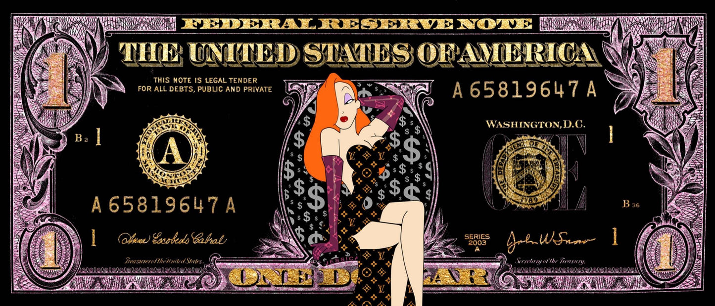 ''Jessica Rabbit Money'' Hand-painted Gloss Canvas