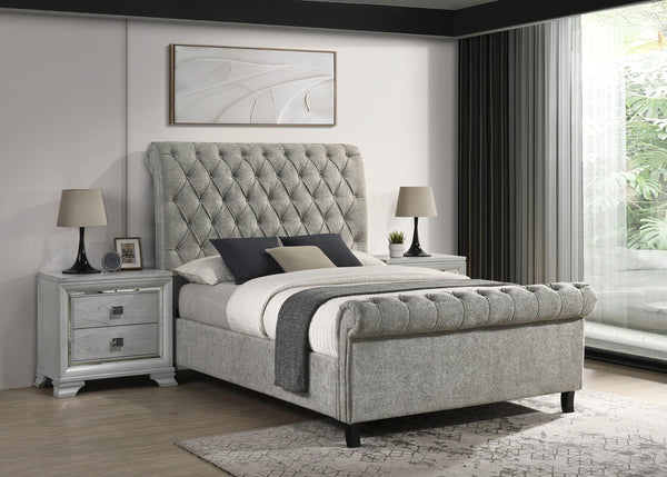 Kate Queen Platform Bed-L.Grey Tweed