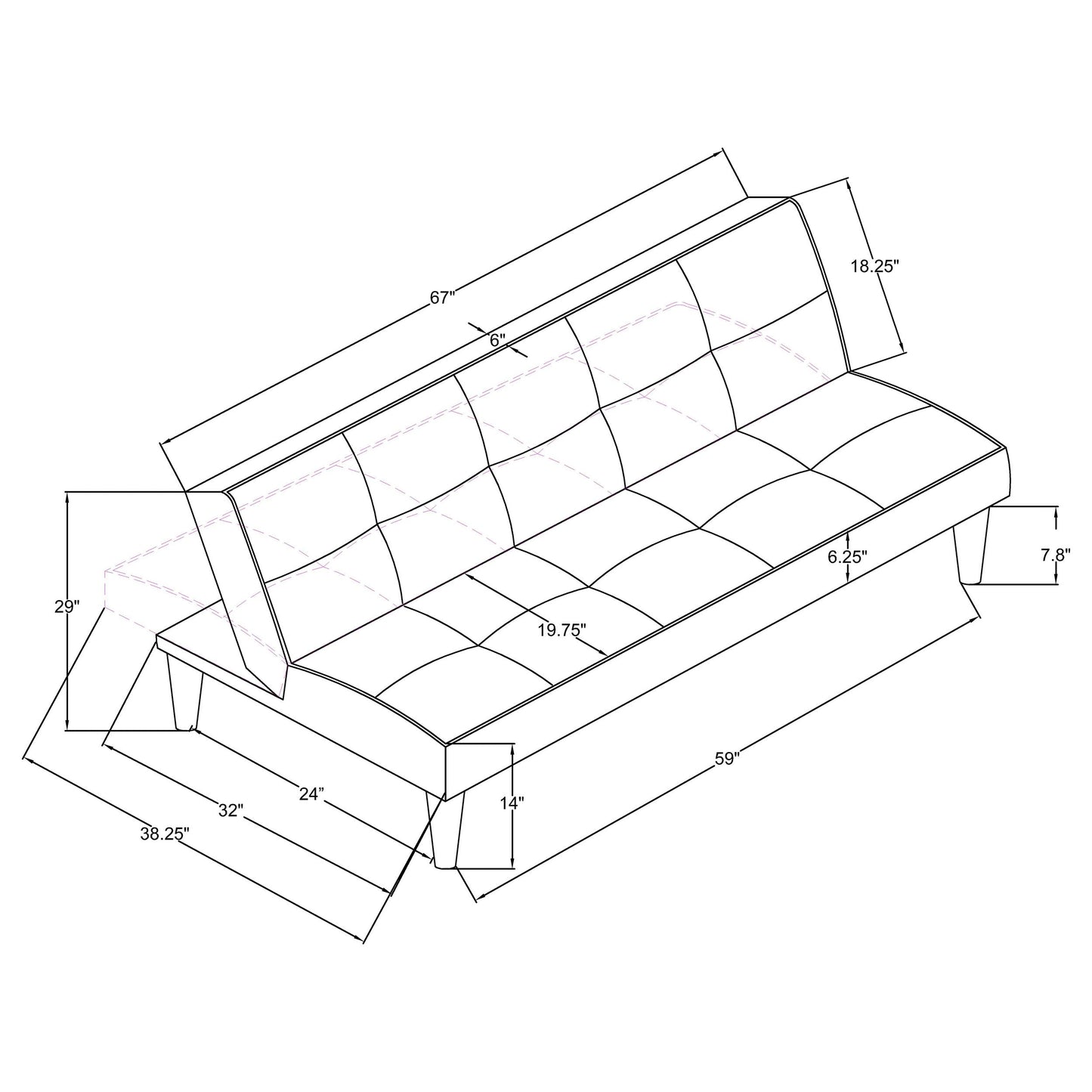 Sofá cama convertible Katrina tapizado con mechones negros
