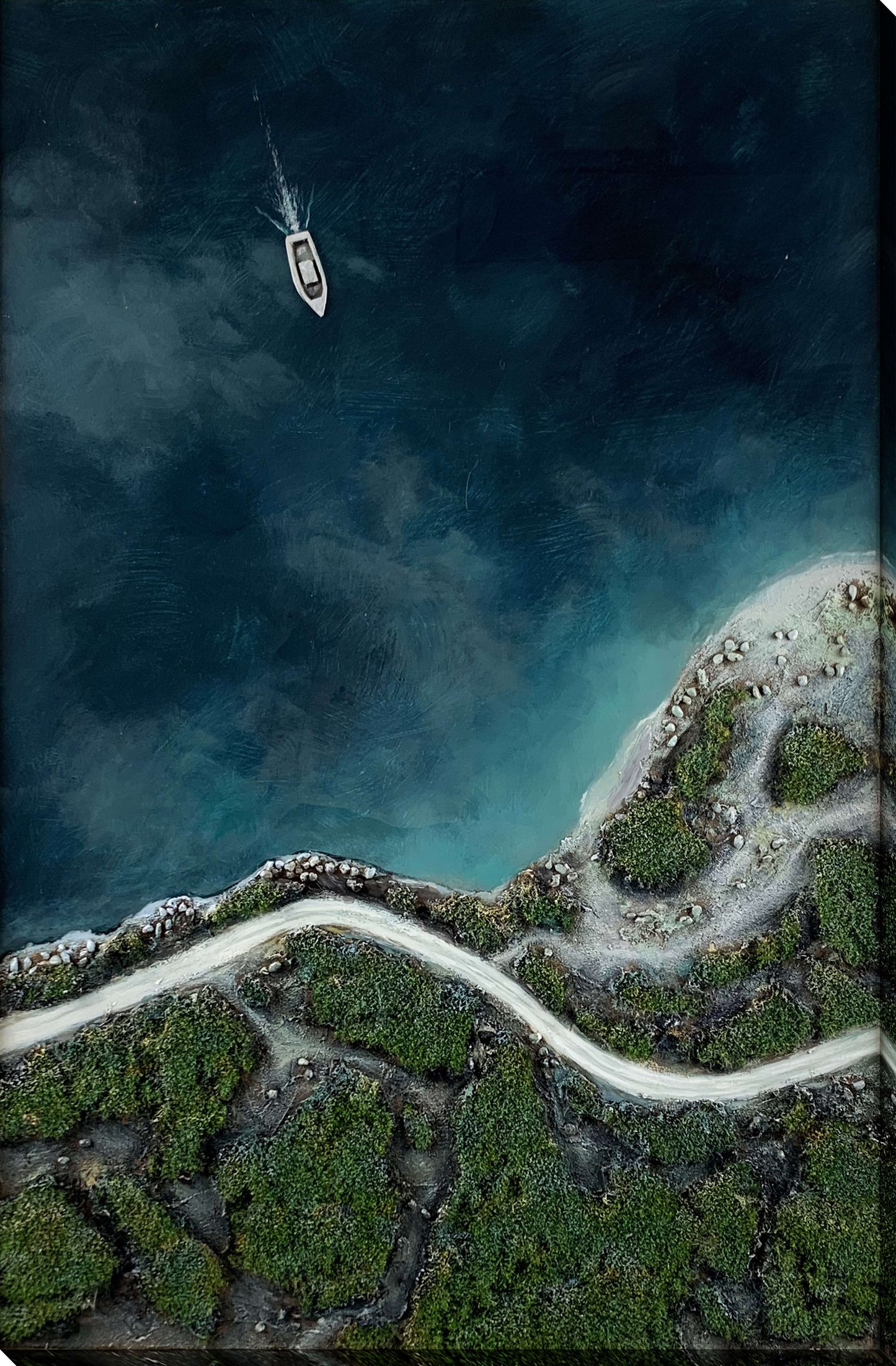 Coastal Passage I Hand-Painted Wrapped Canvas w/Faux Moss