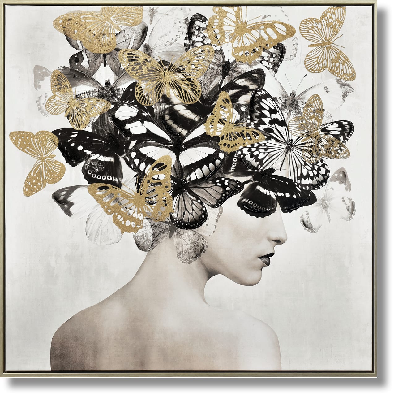 ''Gilded Monarch Reverie'' Hand-painted Canvas in Frame