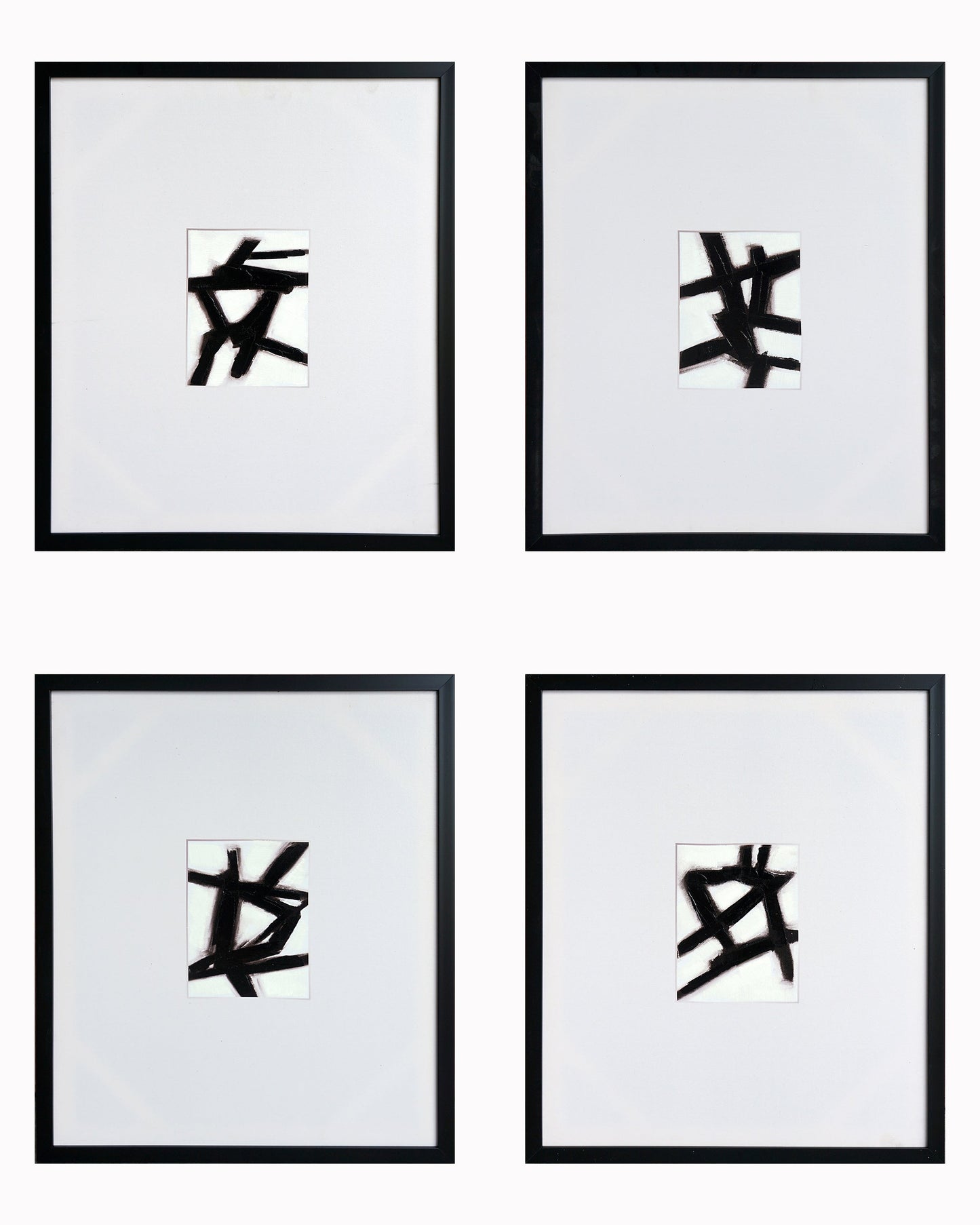 ''Modern Abstract Calligraphy Quartet'' Hand-painted Canvas in Frame (set)