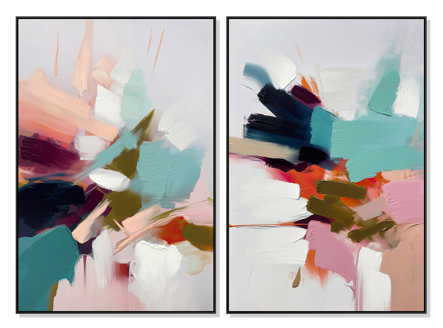 ''Vivid Symphony Abstract Duo'' Textured Canvas in Frame (set)