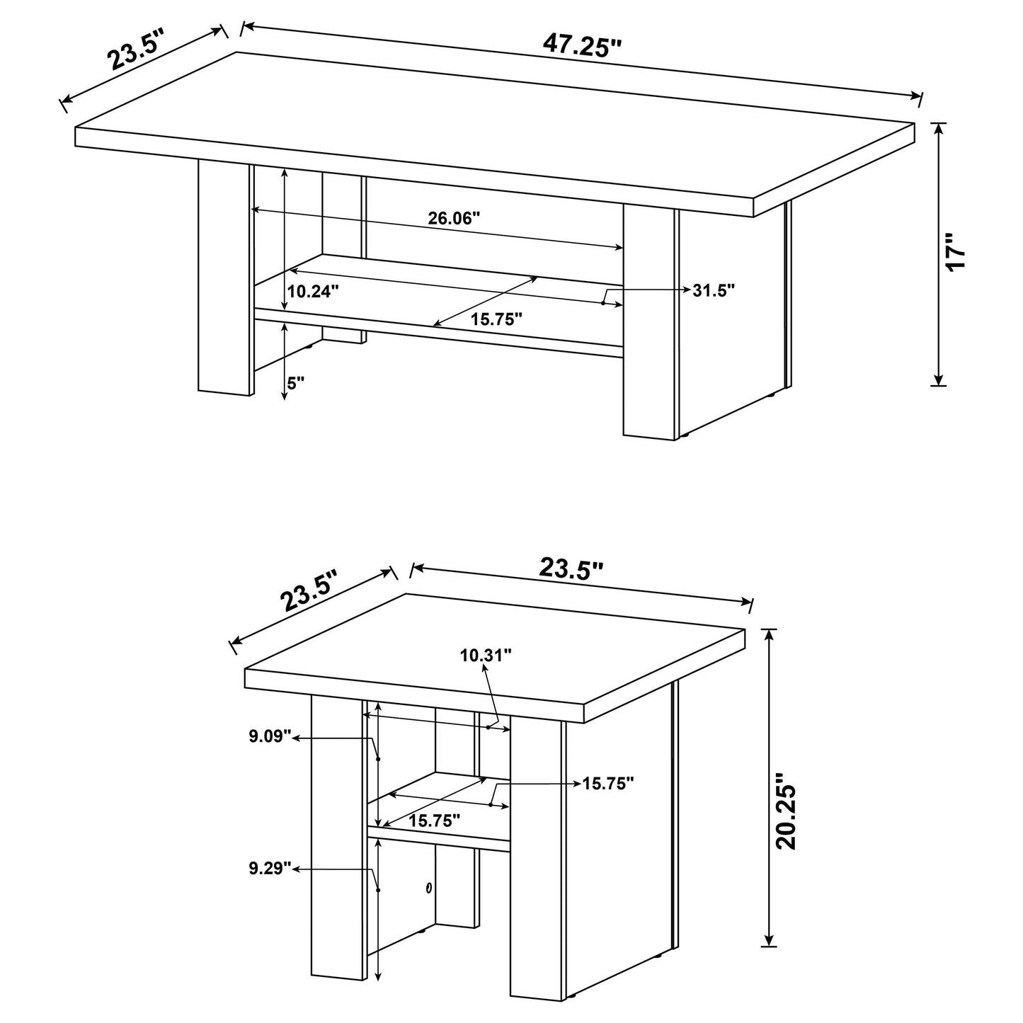 Juego de mesa de centro Rodez de madera de ingeniería de roble negro