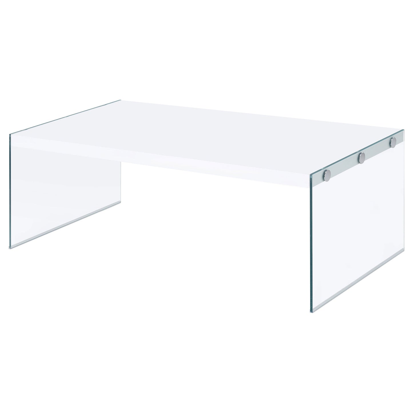 Mesa de centro rectangular con marco de vidrio opalino blanco de alto brillo