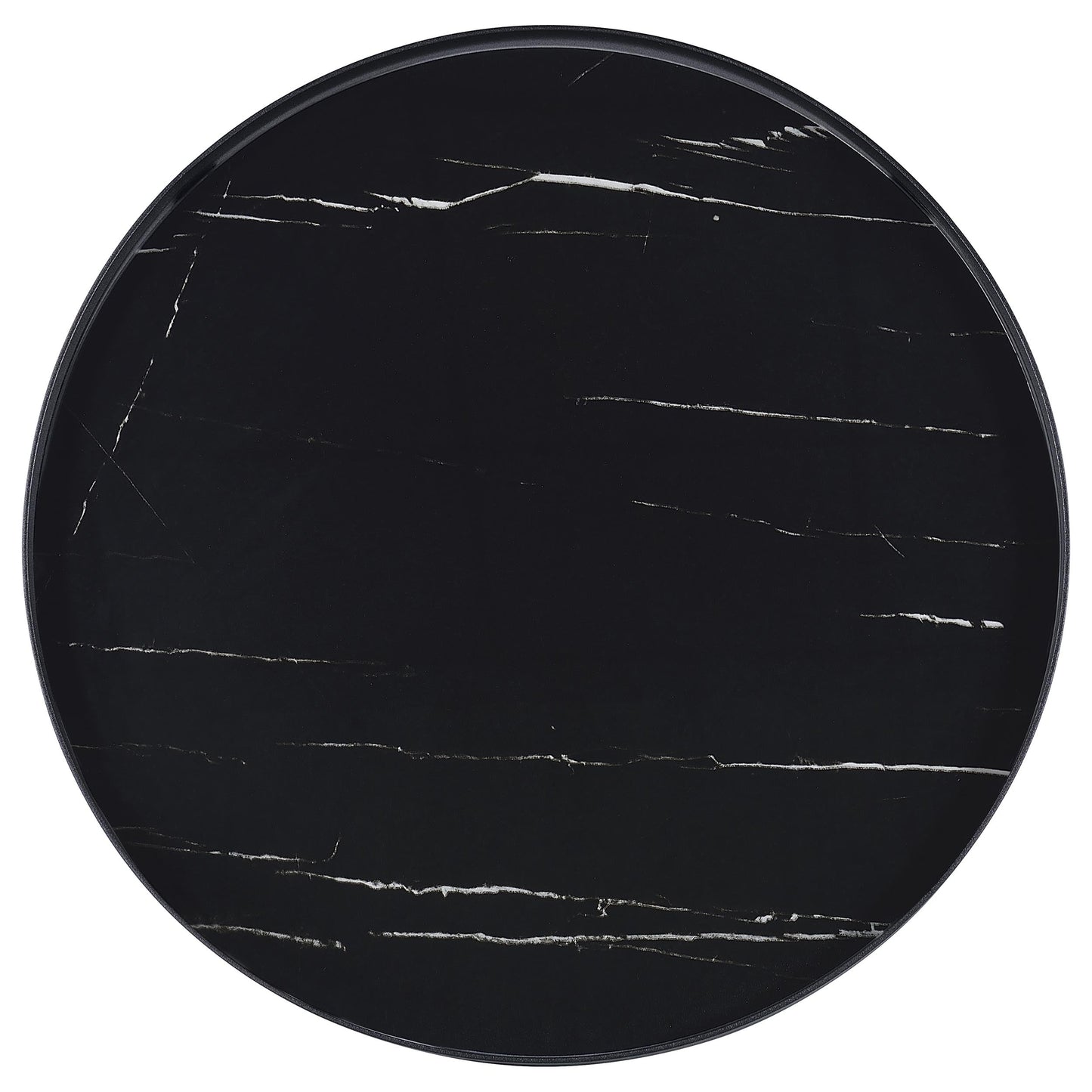 Mesa auxiliar redonda Briggs con tapa de vidrio estampado en mármol blanco