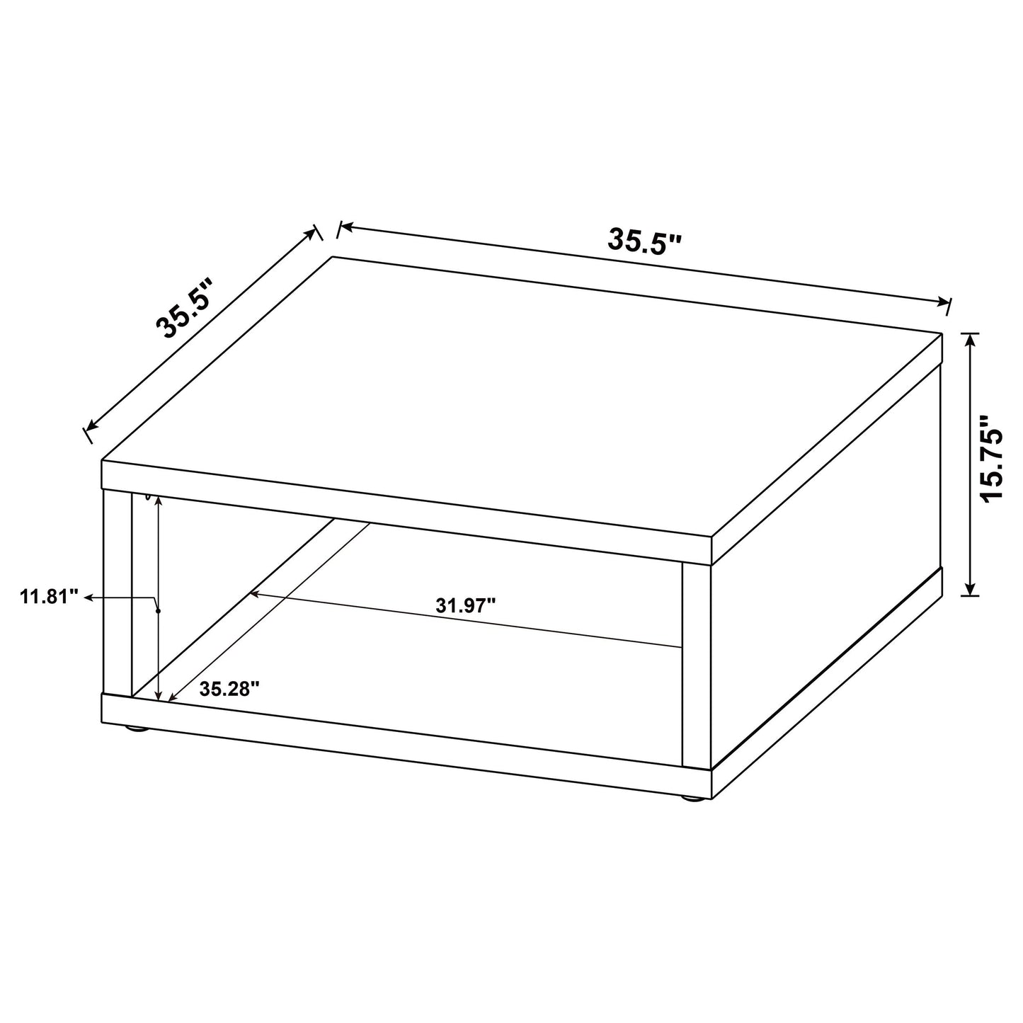 Mesa de centro cuadrada Frisco de madera de ingeniería de pino oscuro