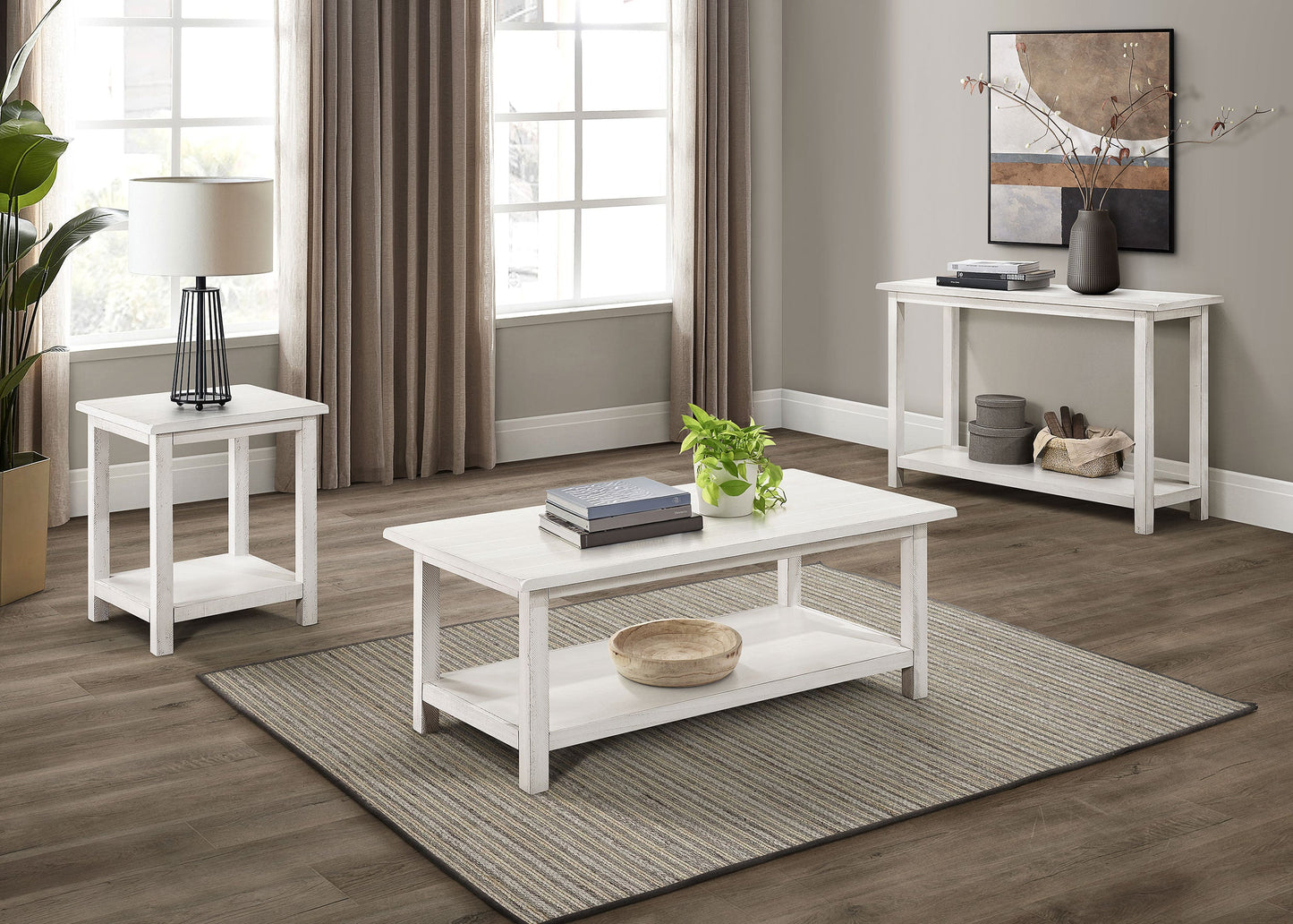 Mesa auxiliar de madera Payne con estante en marrón envejecido