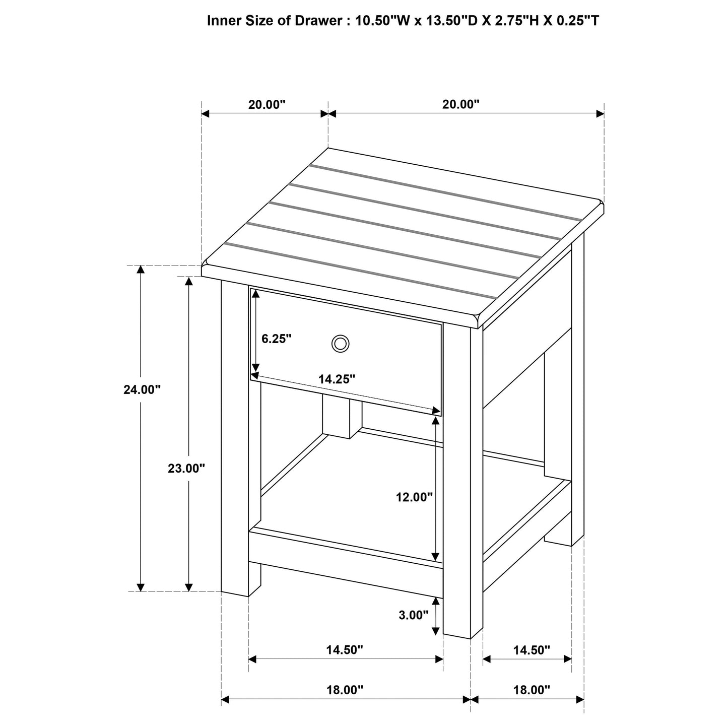 Mesa auxiliar de madera Payne con 1 cajón y estante, color marrón envejecido