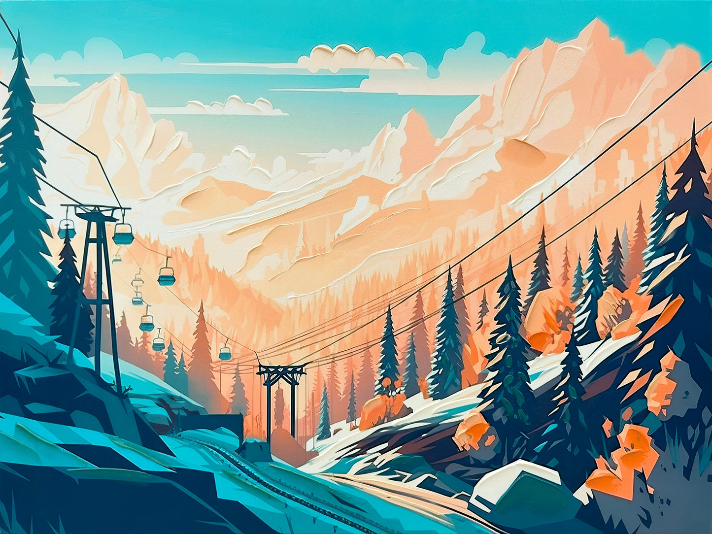 ''Powder Peak Morning Ride'' Hand-painted Wrapped Canvas
