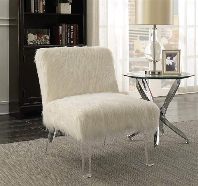 Faux Sheepskin Accent Chair White & Clear