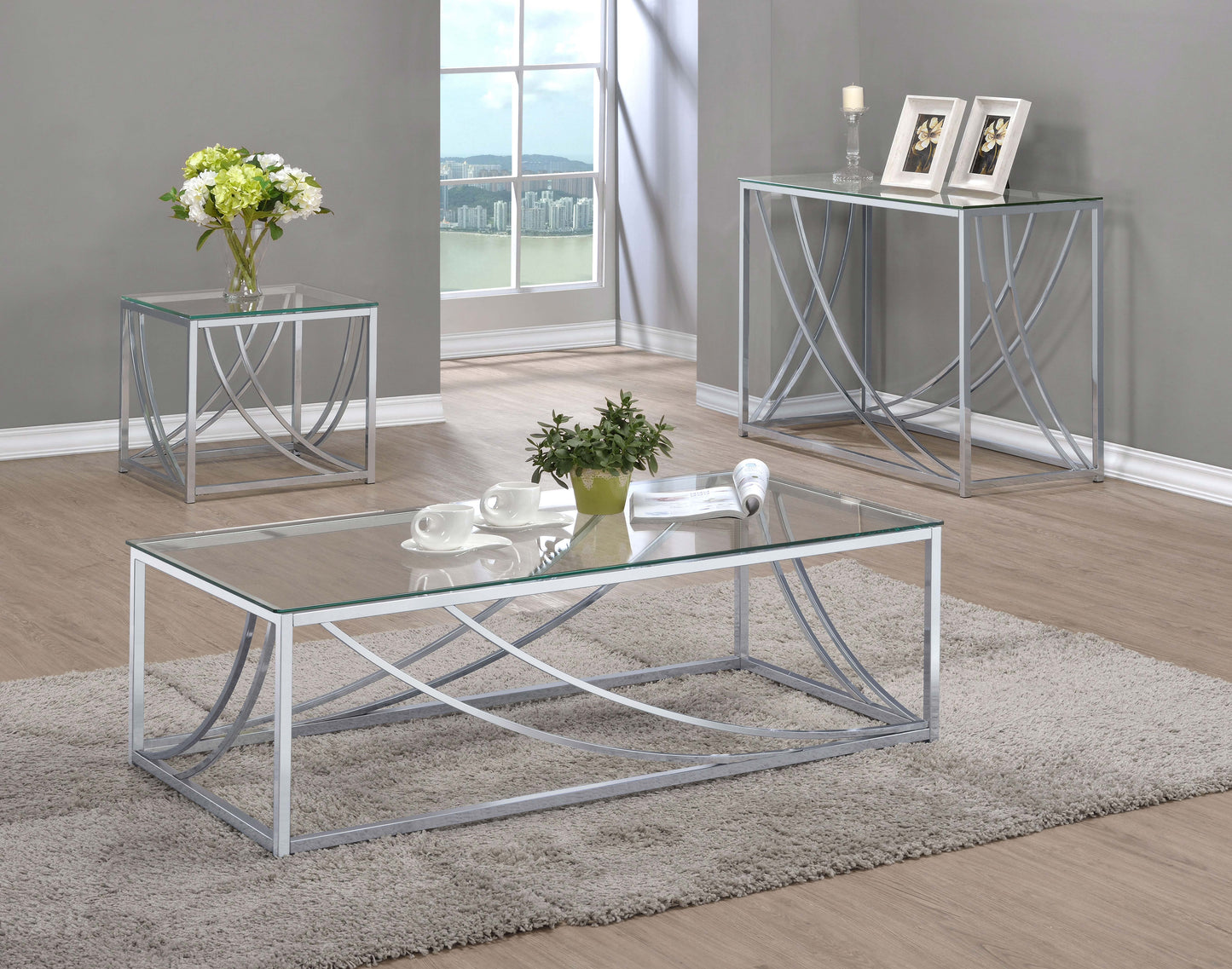 Mesa de centro rectangular de cristal Lille cromada
