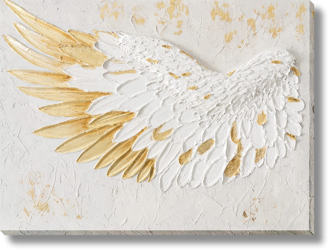 ''Textured Gold Angelic Wing'' Hand-painted 3D Canvas