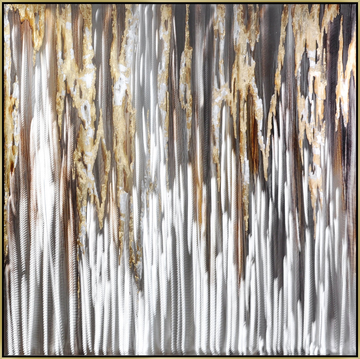 ''Golden Veil Metallic Abstract'' Hand-painted Canvas in Frame
