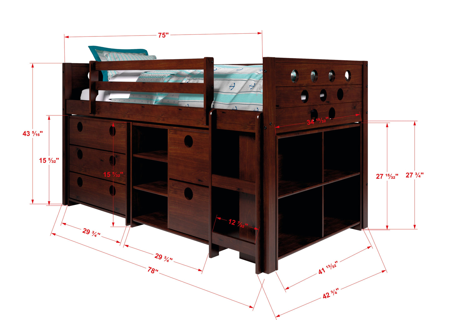 Circles Cappuccino Modular Low Loft Bed