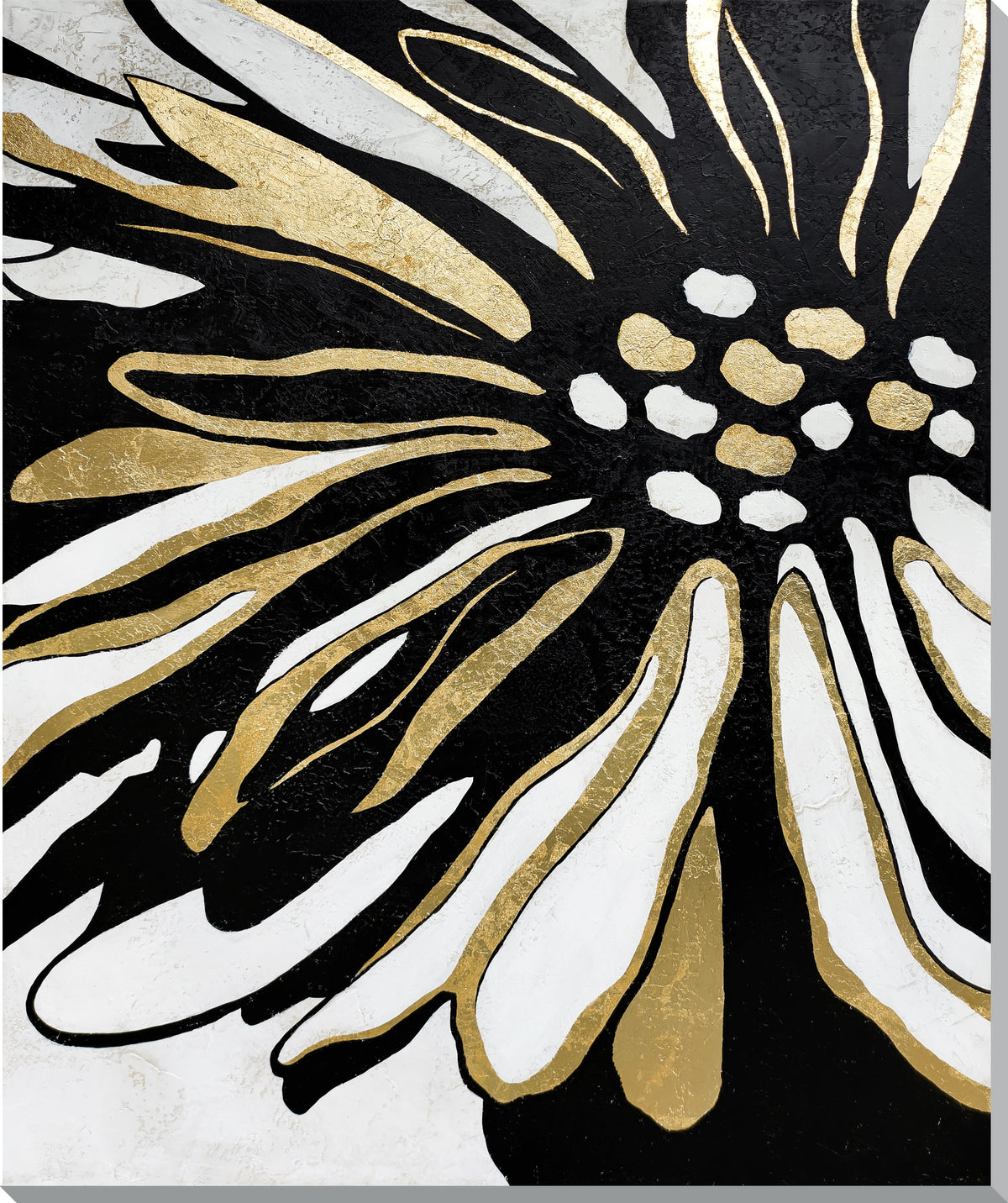 ''Metallic Gold Petal Splash'' Hand-painted Wrapped Canvas