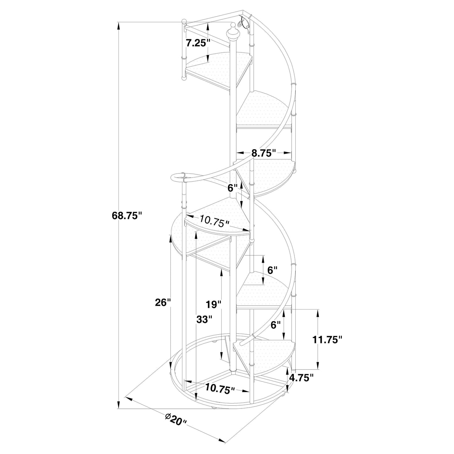 Estantería de escalera Roseglen de 69 pulgadas y 8 estantes en marrón rústico